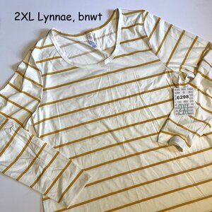2XL Lularoe Lynnae long-sleeved top, cream with gold stripes